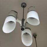 Lampadario Di Design Anni 70 3 Luci In Vetro E Acciaio Modernariato Vintage