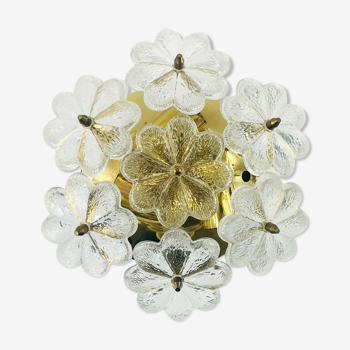 Mid-century floral murano glass flush mount or wall light by ernst palme for palwa, germany, 1970s