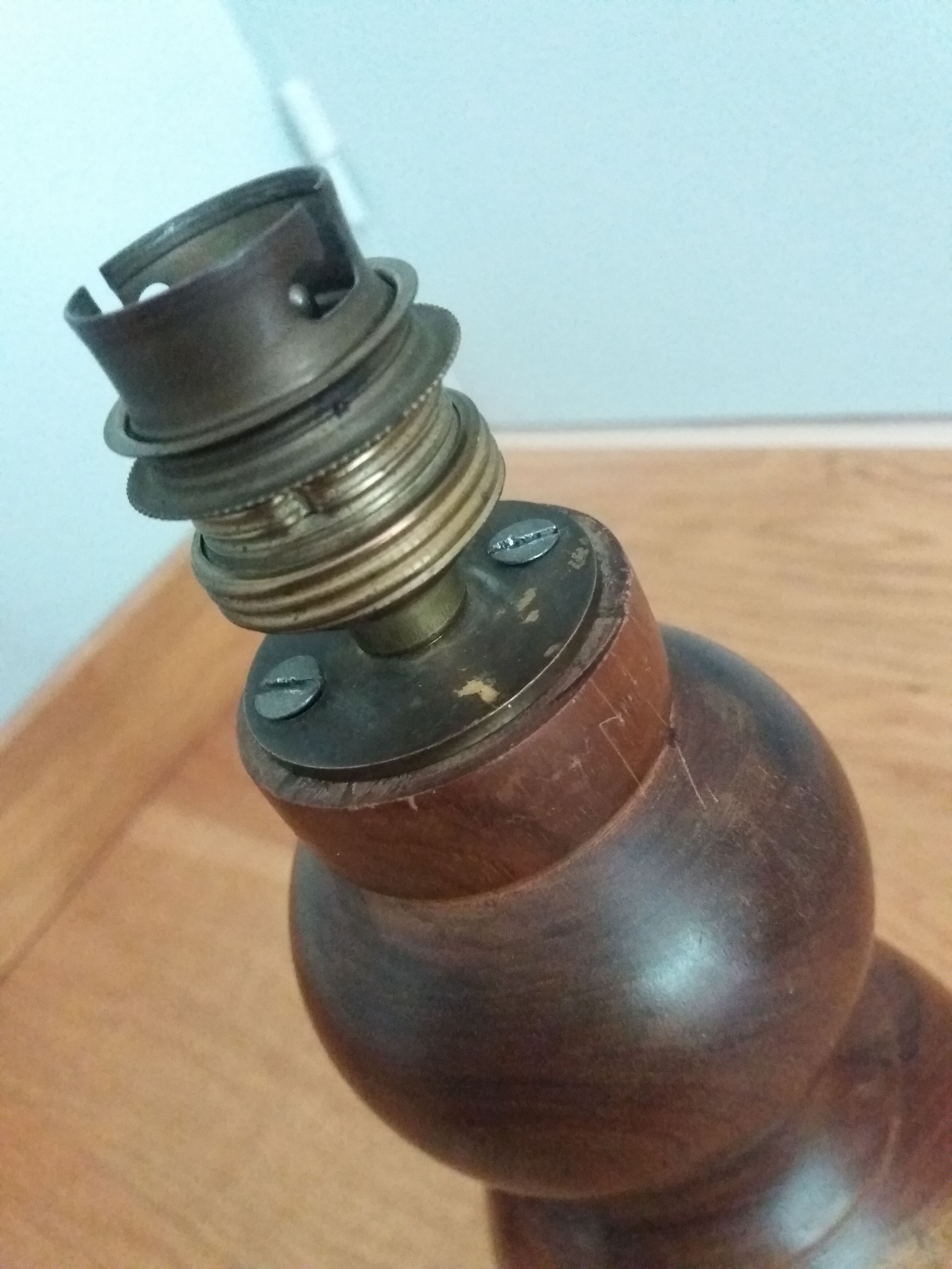 Handmade turned wooden foot lamp