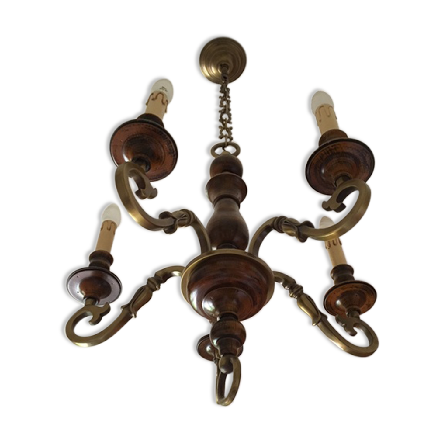 Old wood and brass chandelier