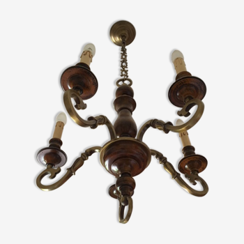 Old wood and brass chandelier