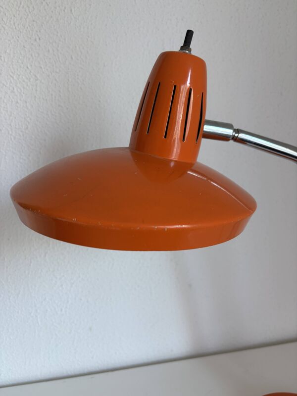 Lampe vintage 1960 de bureau Fase Faro Madrid orange - 52 cm