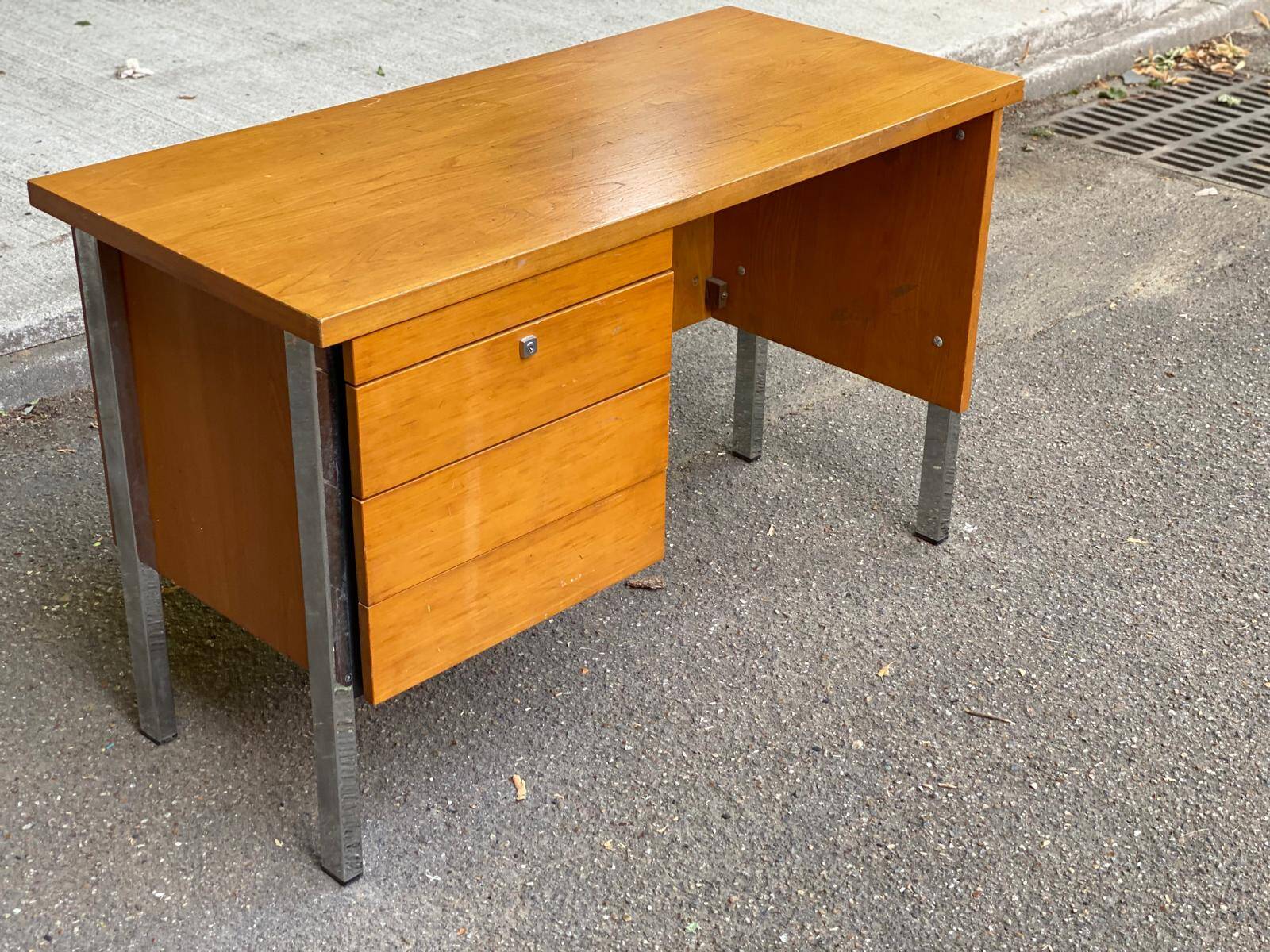 Scandinavian desk in wood and silver steel 1960 with 4 drawers