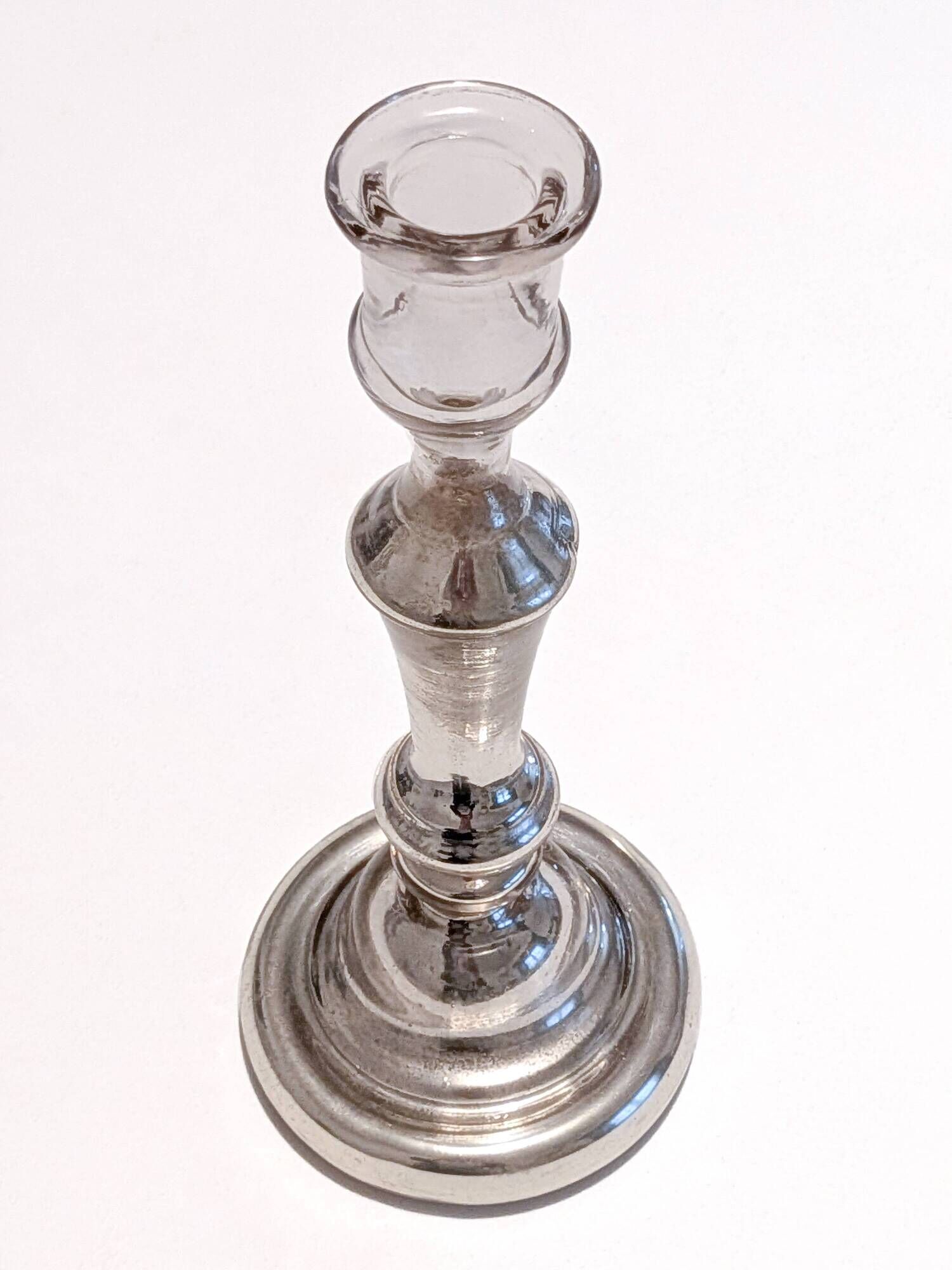 Large mercury glass candlestick from the 19th century.