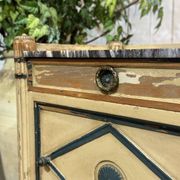 Beech bedside table painted with a marble top in Louis XVI style from the late 19th century.