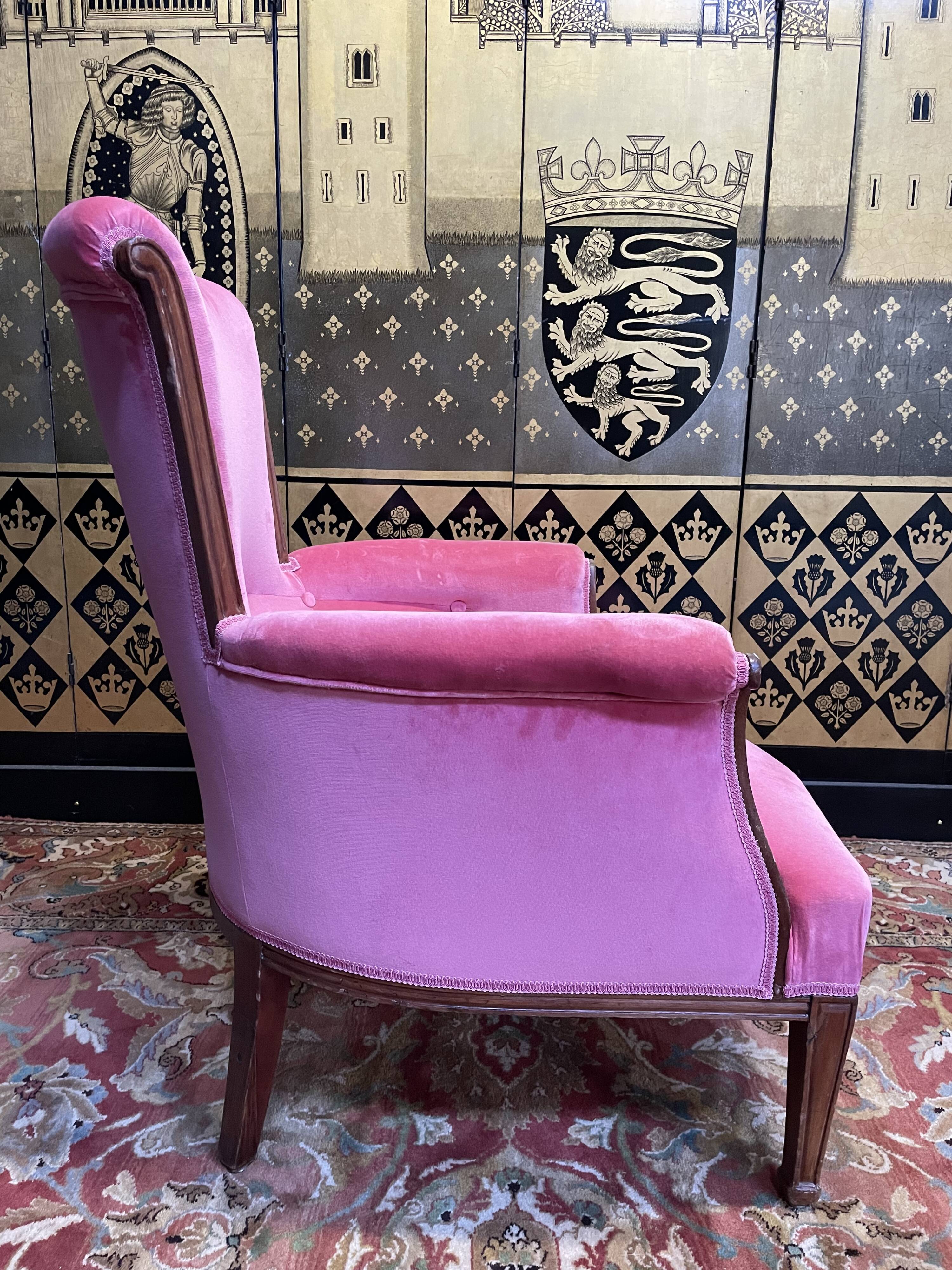 Bergère de style Louis XVI velours rose