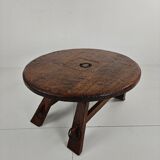Table basse ronde rustique en chêne, style brutaliste, France, années 1960, milieu du XXe siècle
