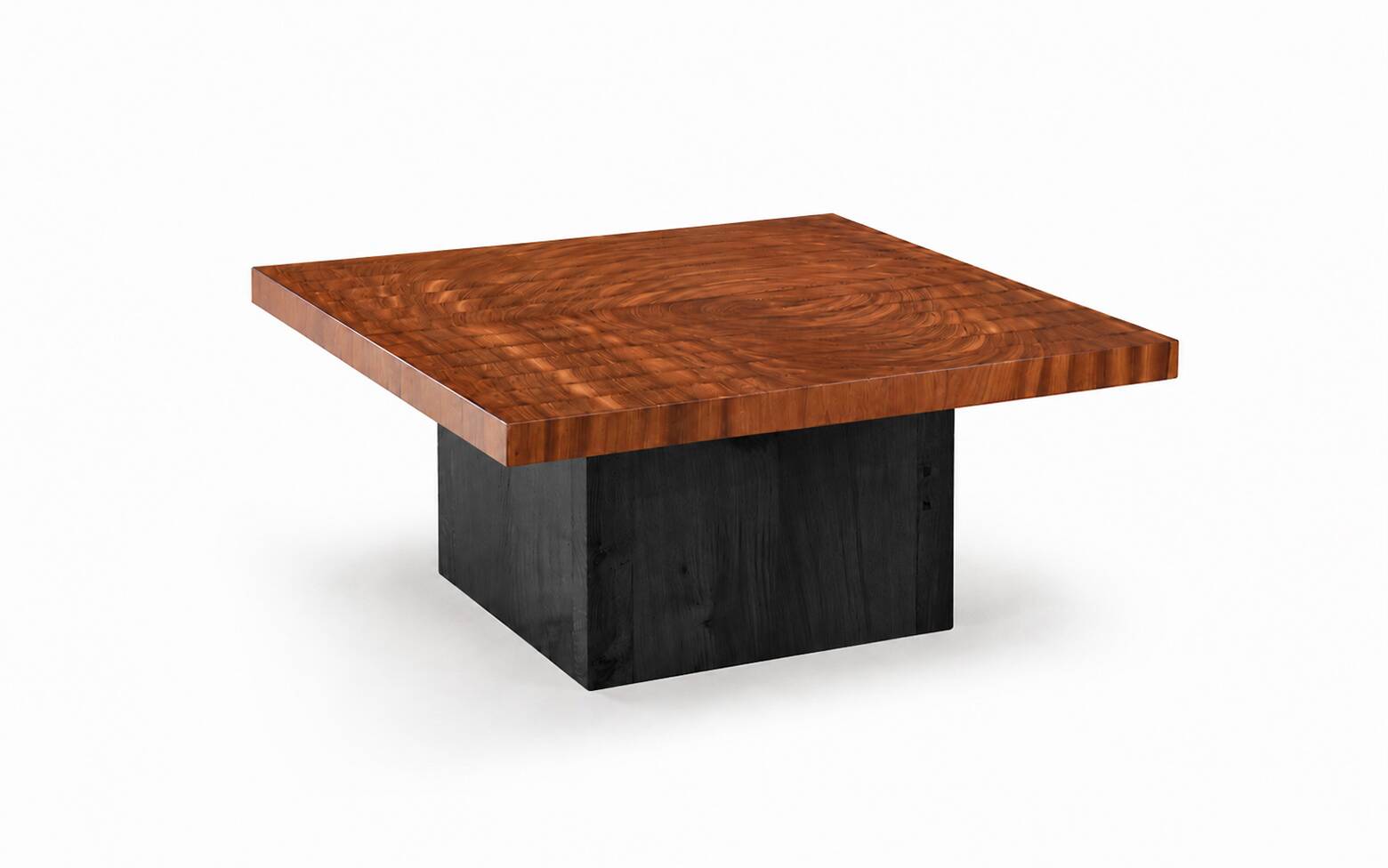 Exotic wood coffee table with an end grain wood top.