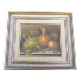 Oil on canvas painting still life with grapes, signed Burnett
