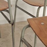 Set of 4 metal and wood school chairs, former Czechoslovakia, 1960.