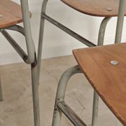 Set of 4 metal and wood school chairs, former Czechoslovakia, 1960.