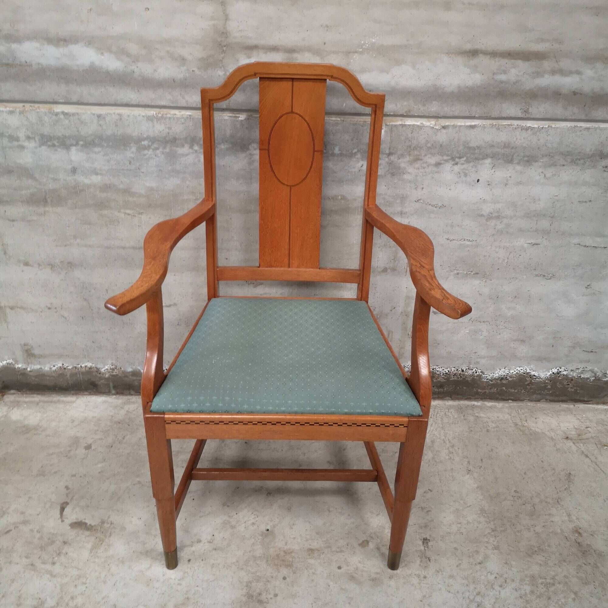 Art craft art nouveau armchair in oak and brass