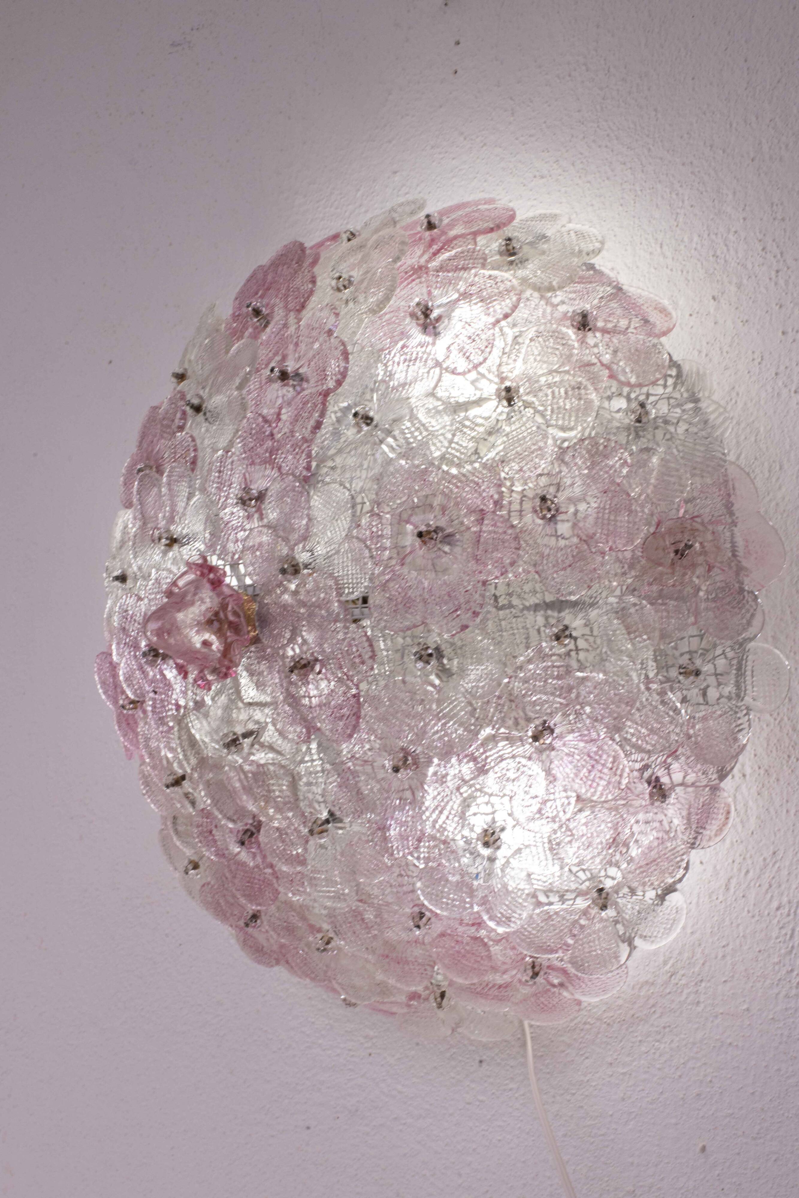 Charming Murano Ceiling Light Pink Flower by Seguso for Venini, Italy, 1970