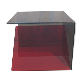Contemporary side table red tinted glass