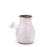 Minimalist white ceramic pitcher signed Pierlot, 1960s