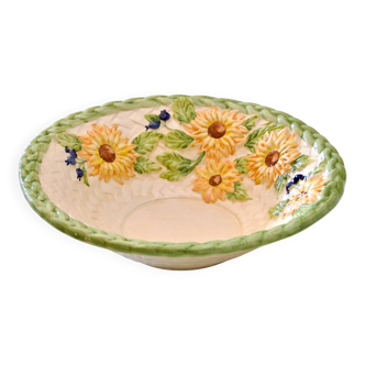 Large salad bowl / fruit bowl in hand-painted sunflower slip