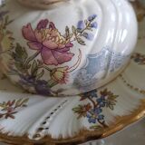 Rare 19th century cup and saucer, Sarreguemines earthenware, Louis XV model