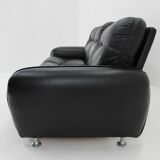 1970s 3-Seater Sofa in Black Leather,Italy