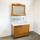 Art Nouveau chest of drawers, marble washstand and mirror top, oak, 1910s