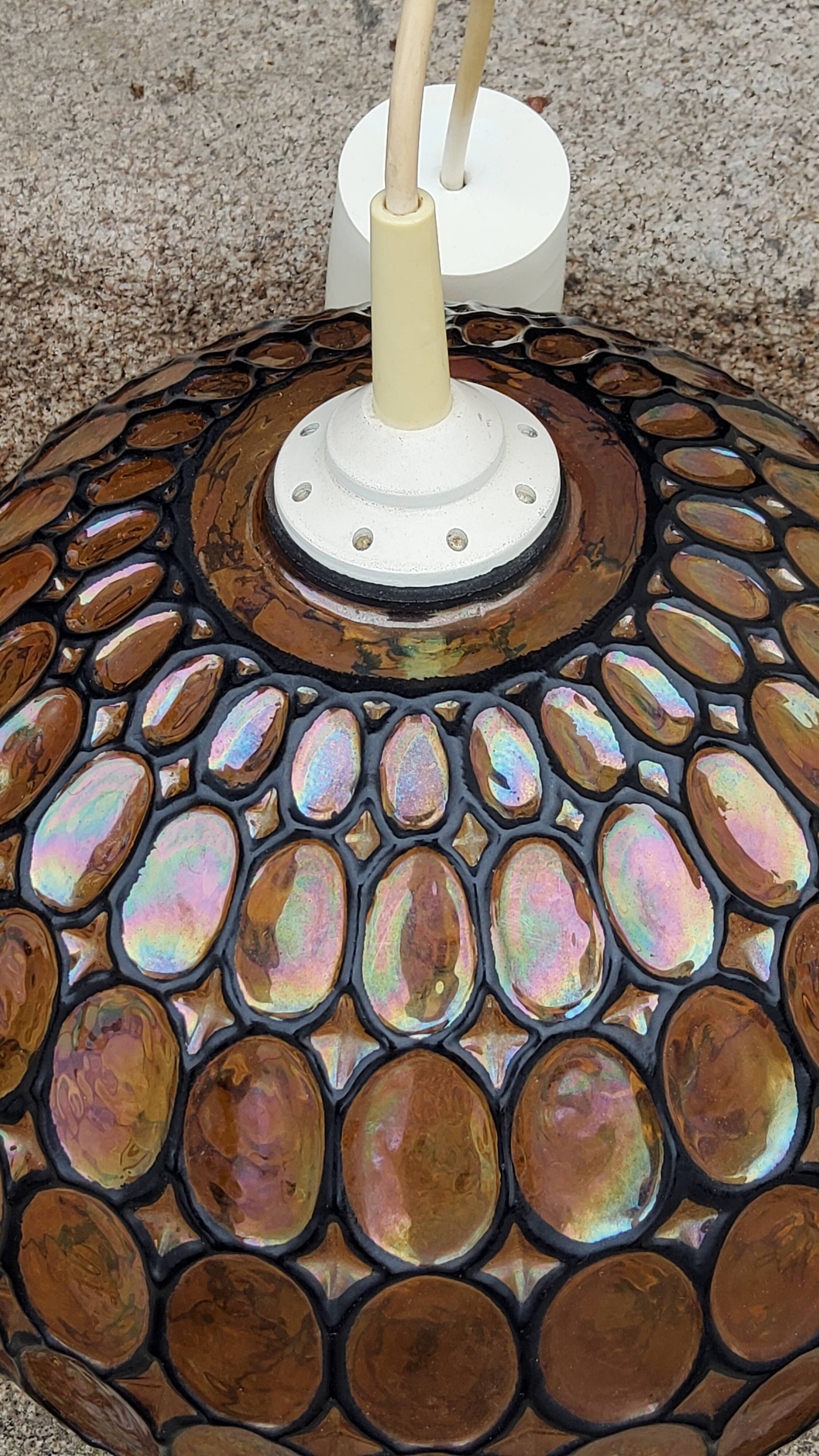 Ball pendant light in orange and enameled glass from the 70s