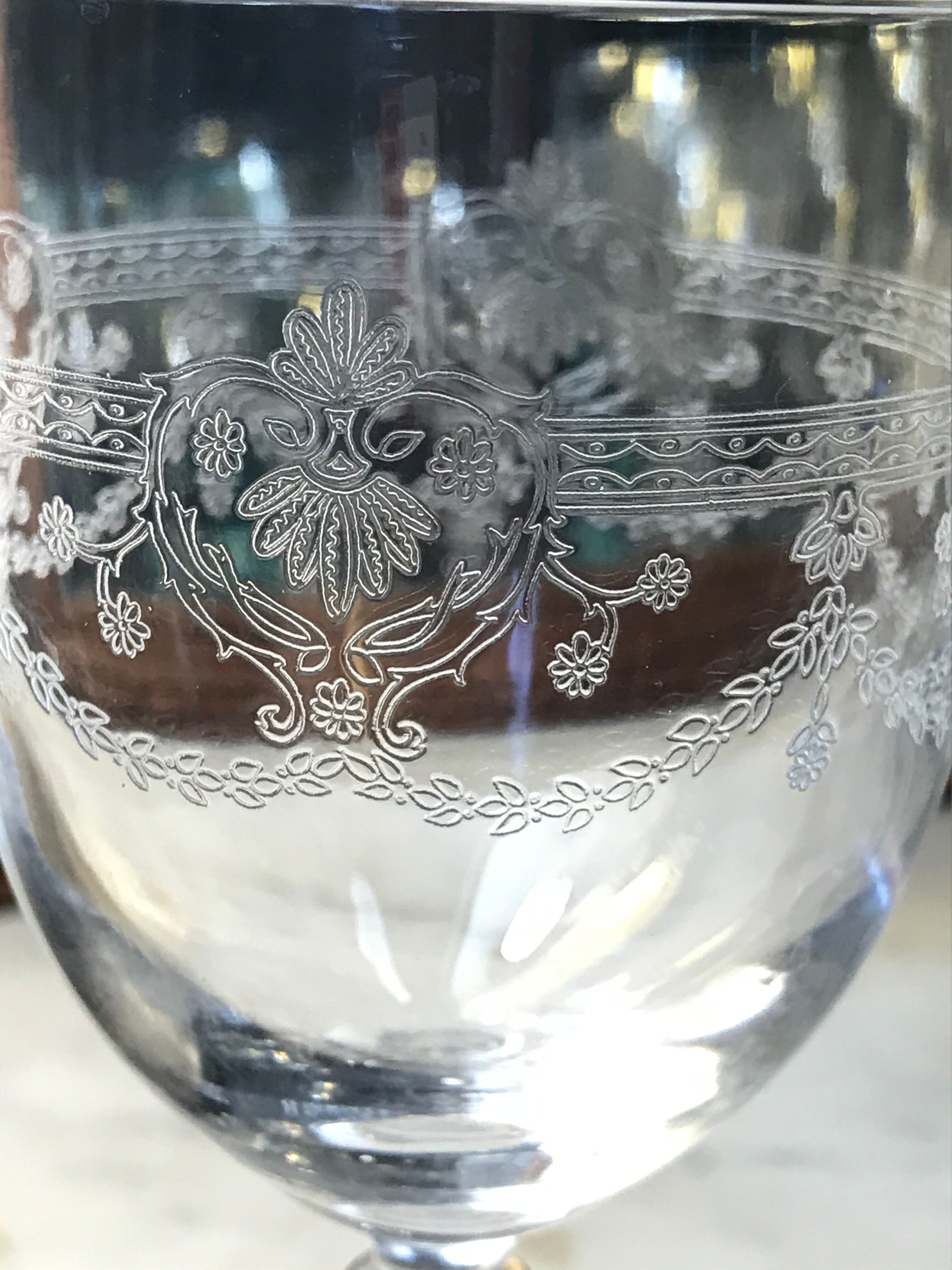 Six crystal wine glasses