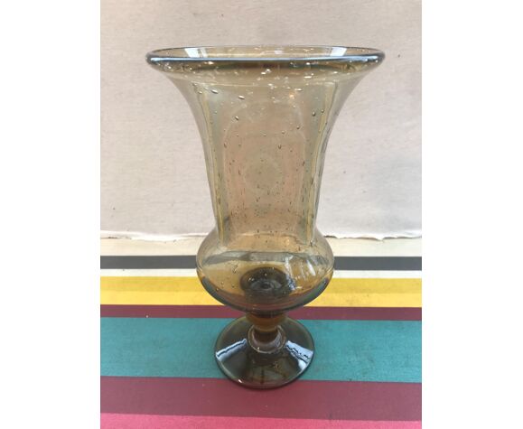 Old vase blown glass bullé grey vintage decoration | Selency