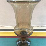 Vase verre soufflé bullé gris décoration vintage