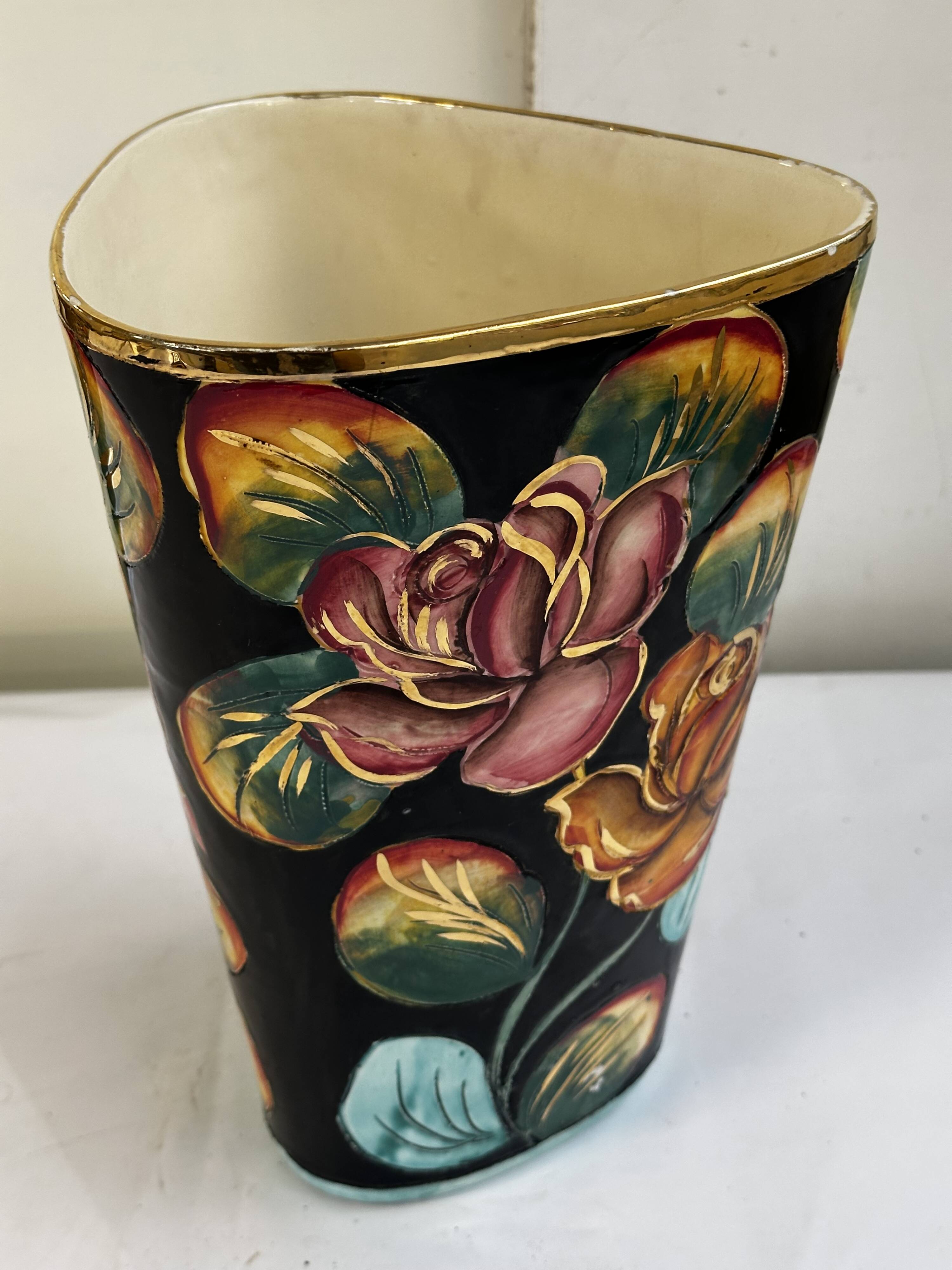 Grand Vase Vallauris Décor Floral peint à la main H 30 cm