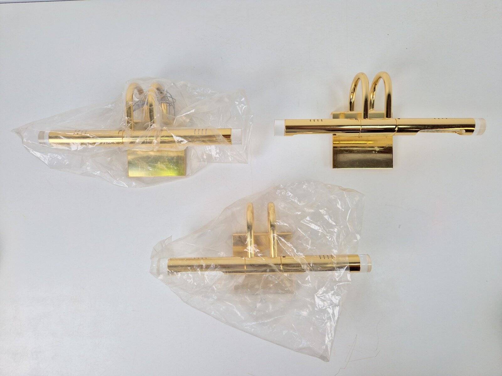 Regency Brass Acrylic Cabinet Lamp by Lumina, 1980s, Set of 3