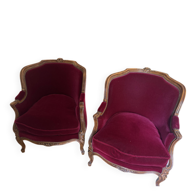 Fauteuil Bergère Gondole de style Louis XV – Velours Bordeaux / Rouge Profo