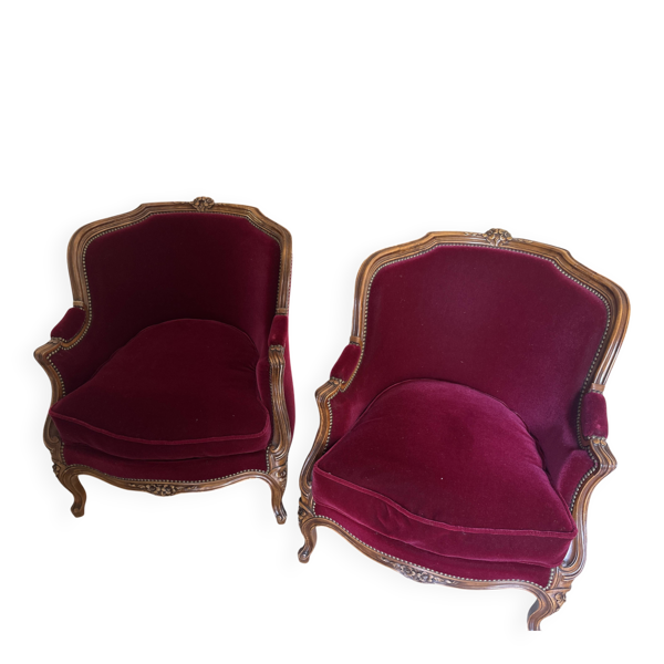 Fauteuil Bergère Gondole de style Louis XV – Velours Bordeaux / Rouge Profo