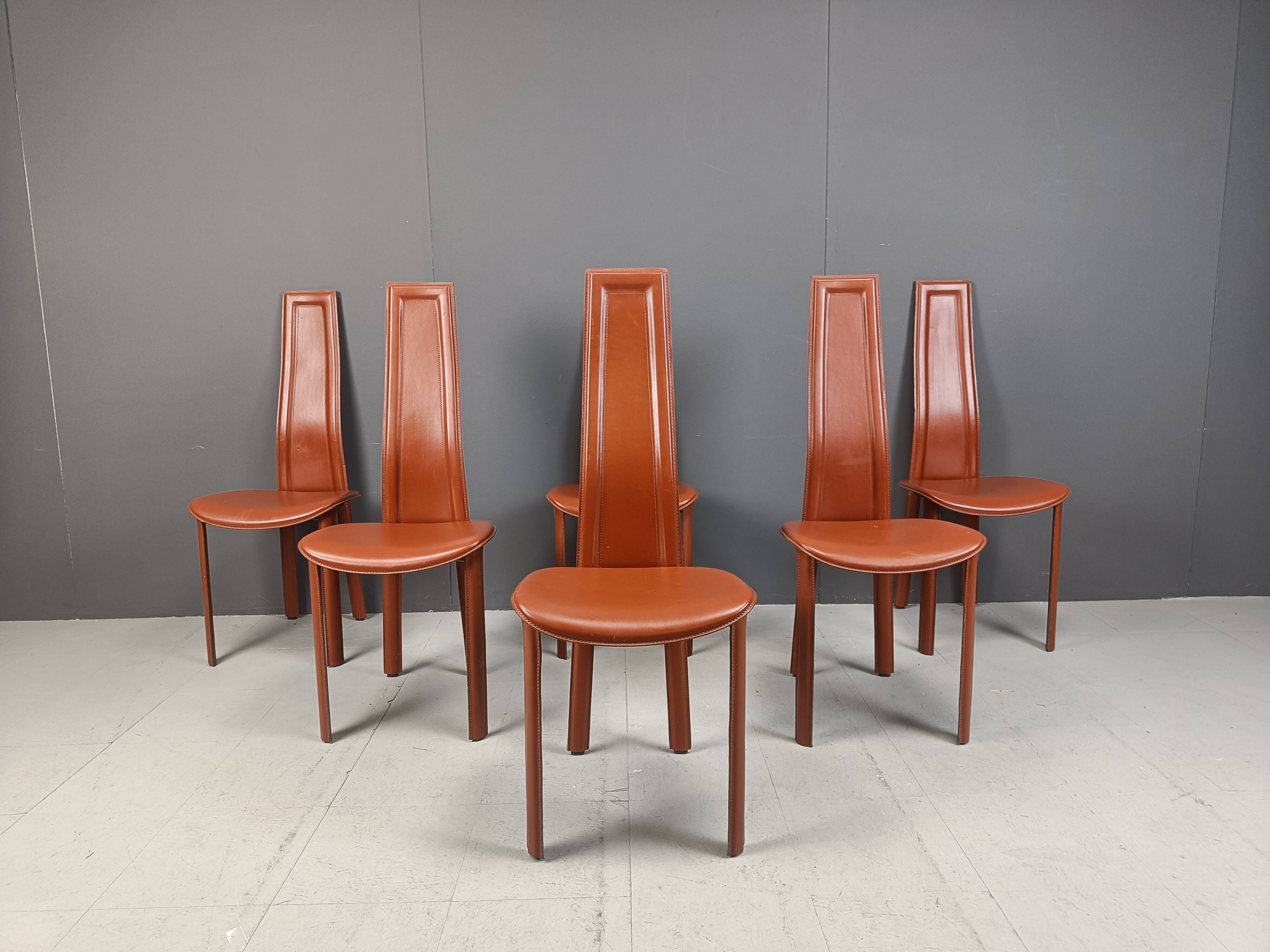 Vintage Leather Dining Chairs by Arper Italy, 1980s - Set of 6