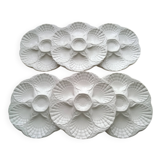 6 Oyster plates in white Sarreguemines earthenware