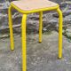 Industrial stool, square, yellow. wood and metal, vintage
