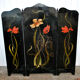 Art nouveau firewall in black enamelled sheet metal - decoration of painted tulips screen 1900
