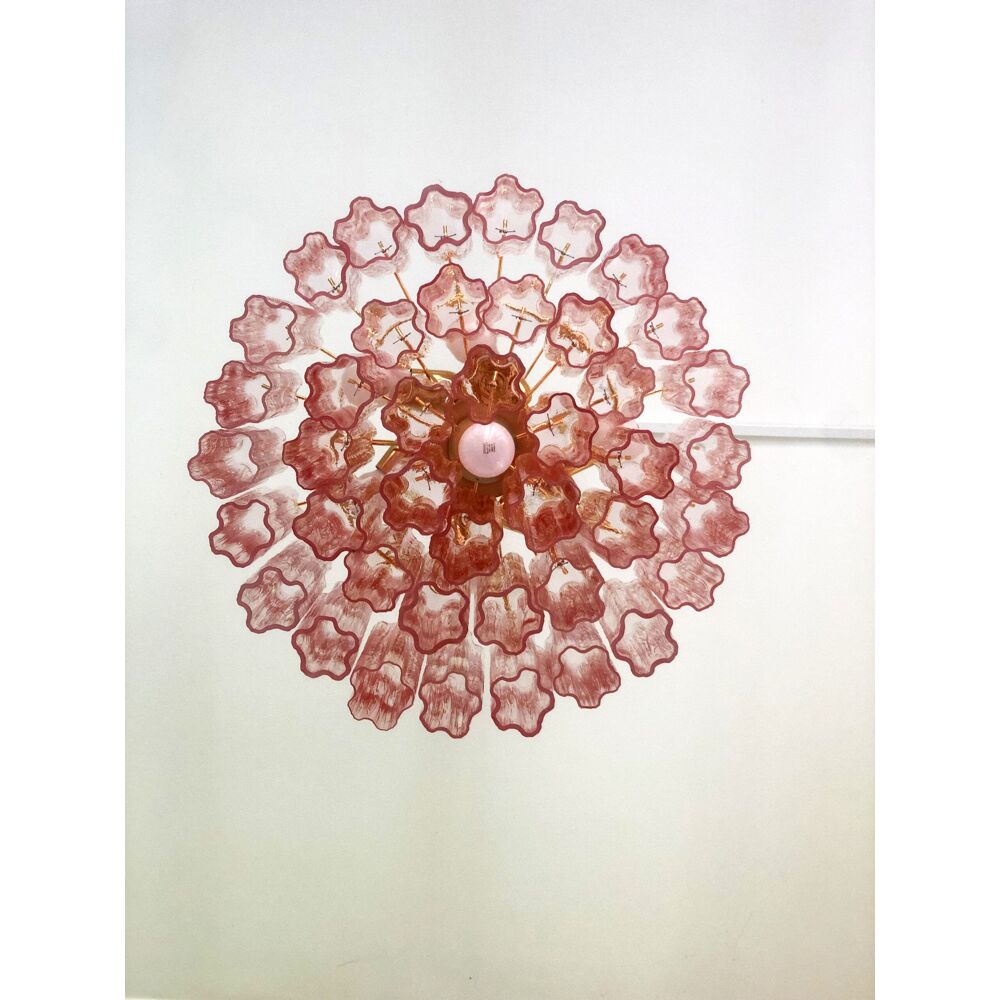 Pink “tronchi” murano glass chandelier