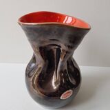 Ceramic vase Pearly black / red Free form - 60s design signed L Bro