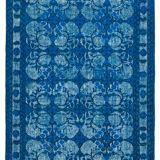 Handmade carved anatolian 1980s 216 cm x 316 cm blue carpet