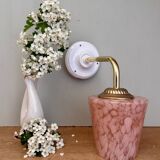 Vintage tulip wall lamp in pink Clichy glass