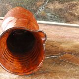 Signed orange ceramic candle holder and jug