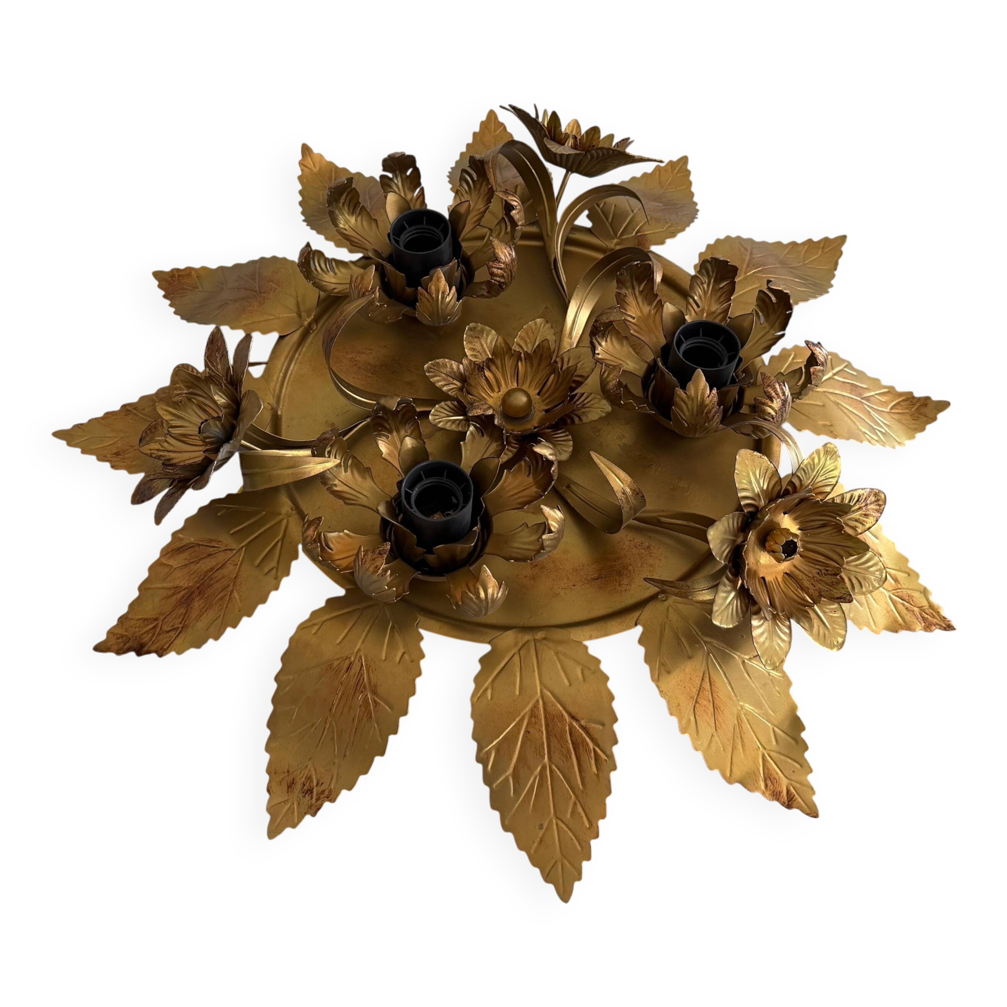 Three-arm flush lamp, brass, Design/One, 1960s, Germany
