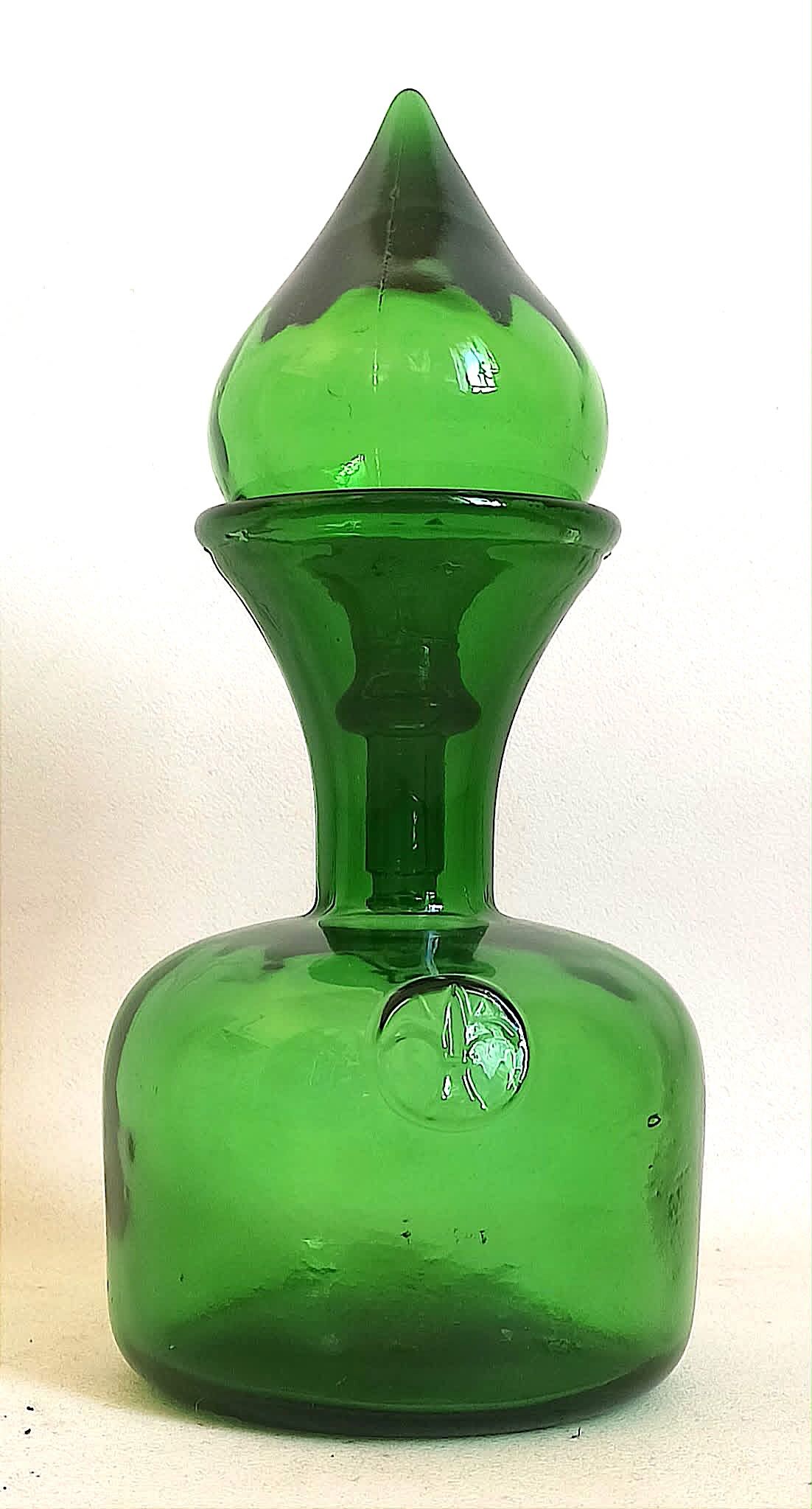 Carafe with stopper Empoli green 1970s Height 27 cm