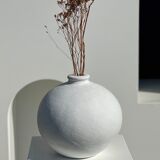 Handcrafted terracotta ball vase painted white H:24 D:26