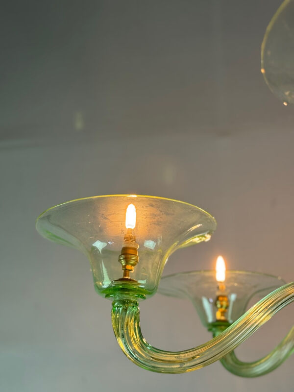 Lustre vénitien en verre de Murano vert, circa 1940