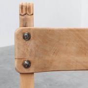Brutalist armchair with carved rosettes and nailed wooden seat, Spain, 20th