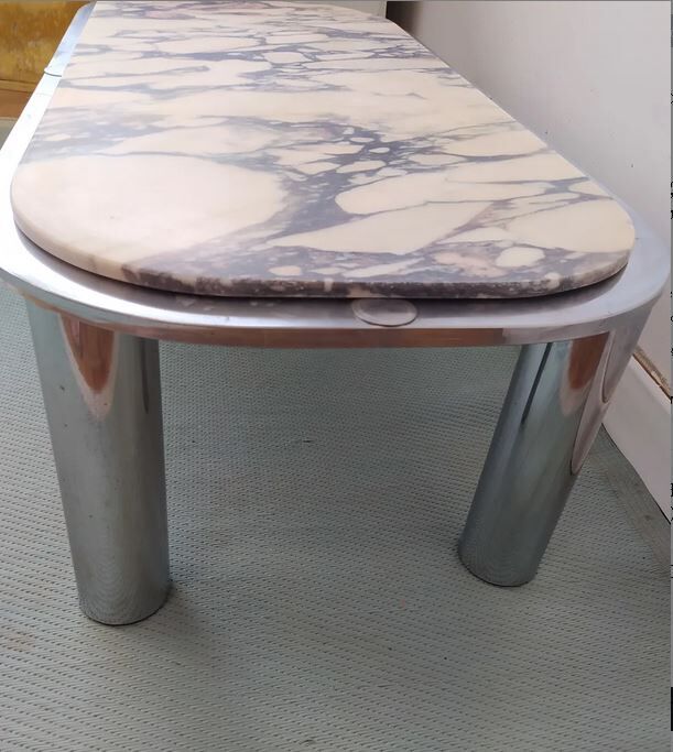 Vintage rectangular coffee table italy 1970 in marble and chrome