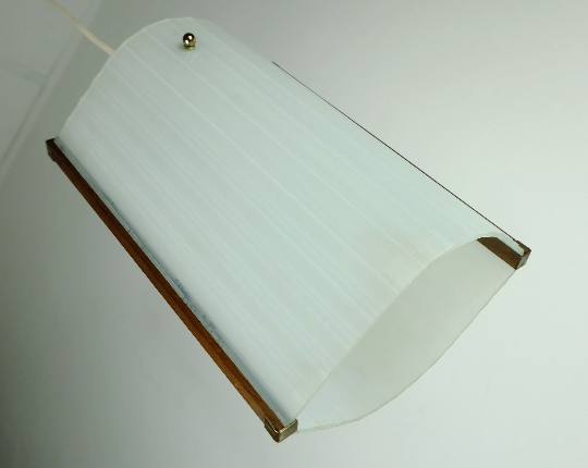Danish modern pendant lamp teak opaline glass textured glass 1950s 60s mid century light