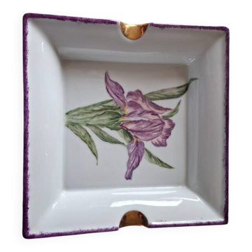 Sublime Pocket Bowl in Limoges Porcelain, Hand-Painted Iris & Gold Leaf