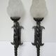 Pair of wall lamps torch glass flame and metal early XXth