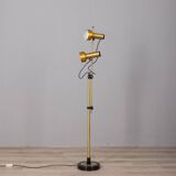 Lampadaire vintage années 70 en laiton doré à deux lumières design italien